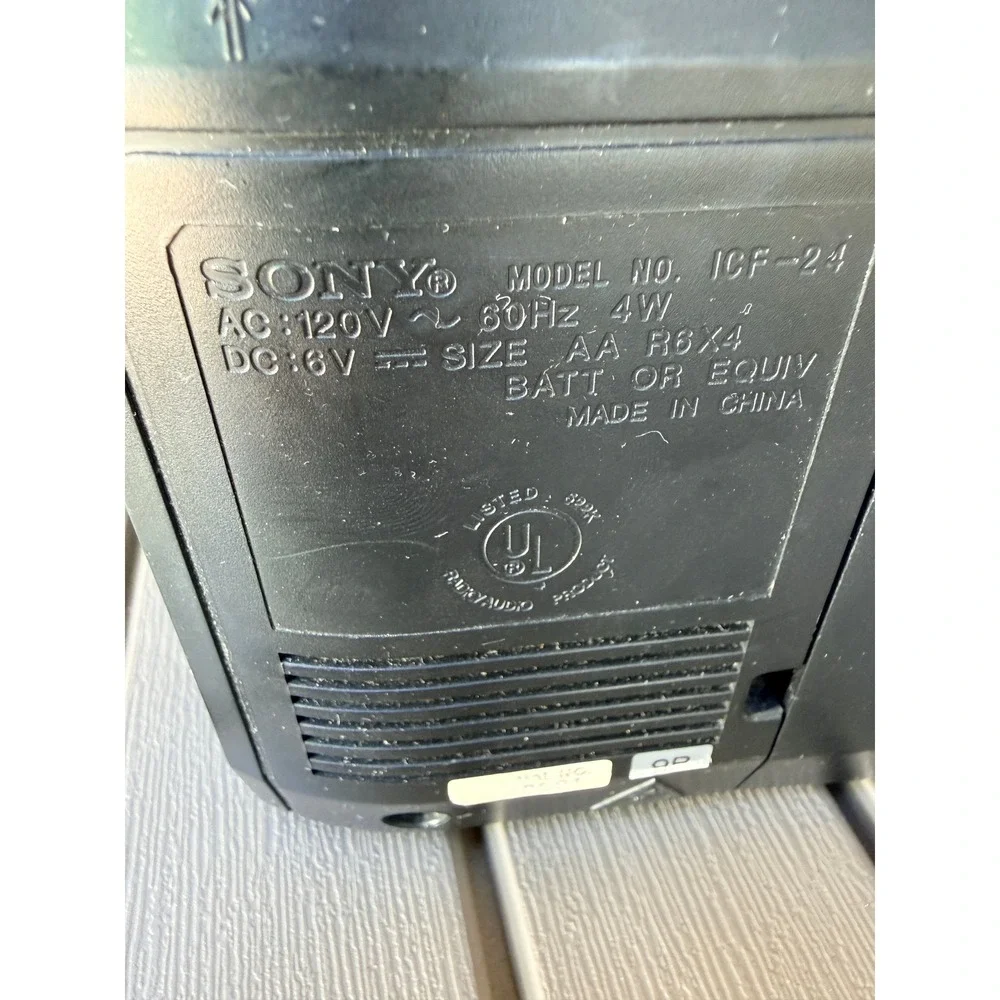 Sony ICF-24 Portable FM AM 2-Band Radio Black Analog Tuner AC Battery Powered BQ